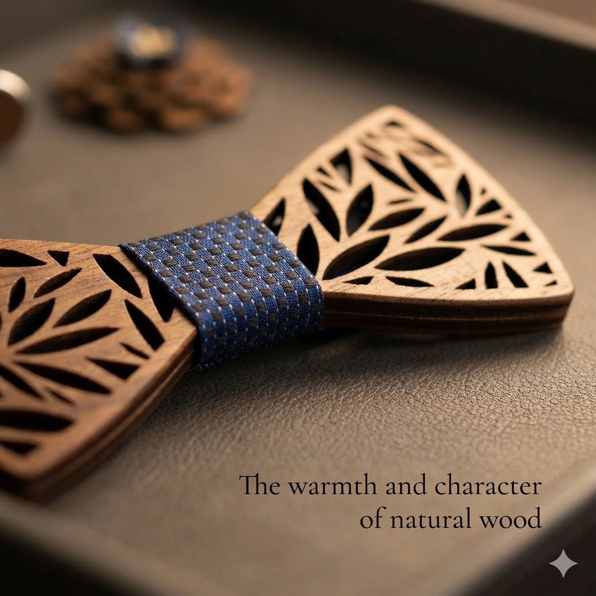 Wooden Bow Tie - Laser Cut Leaf Pattern