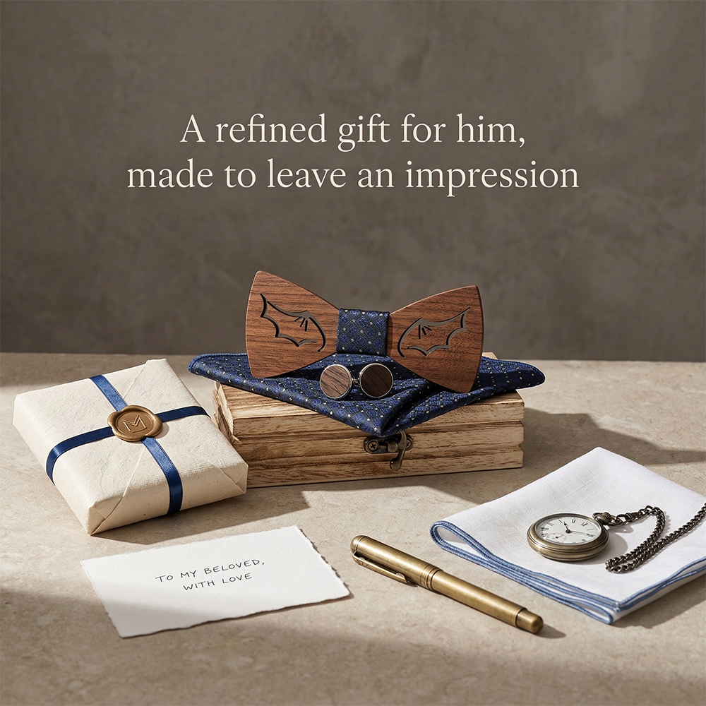 Wooden Bow Tie - Modern Grid Design