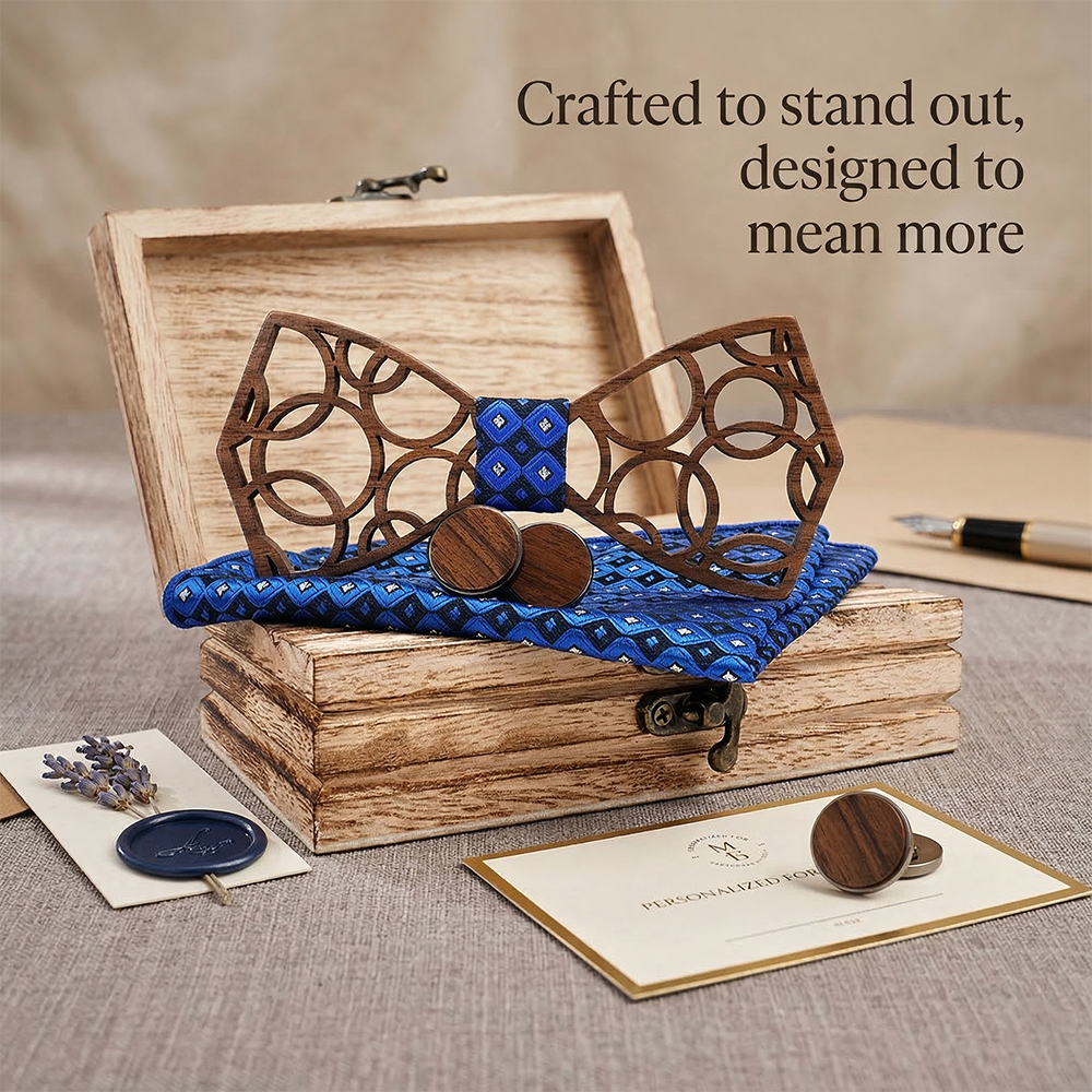 Wooden Bow Tie - Honeycomb Cutout Design