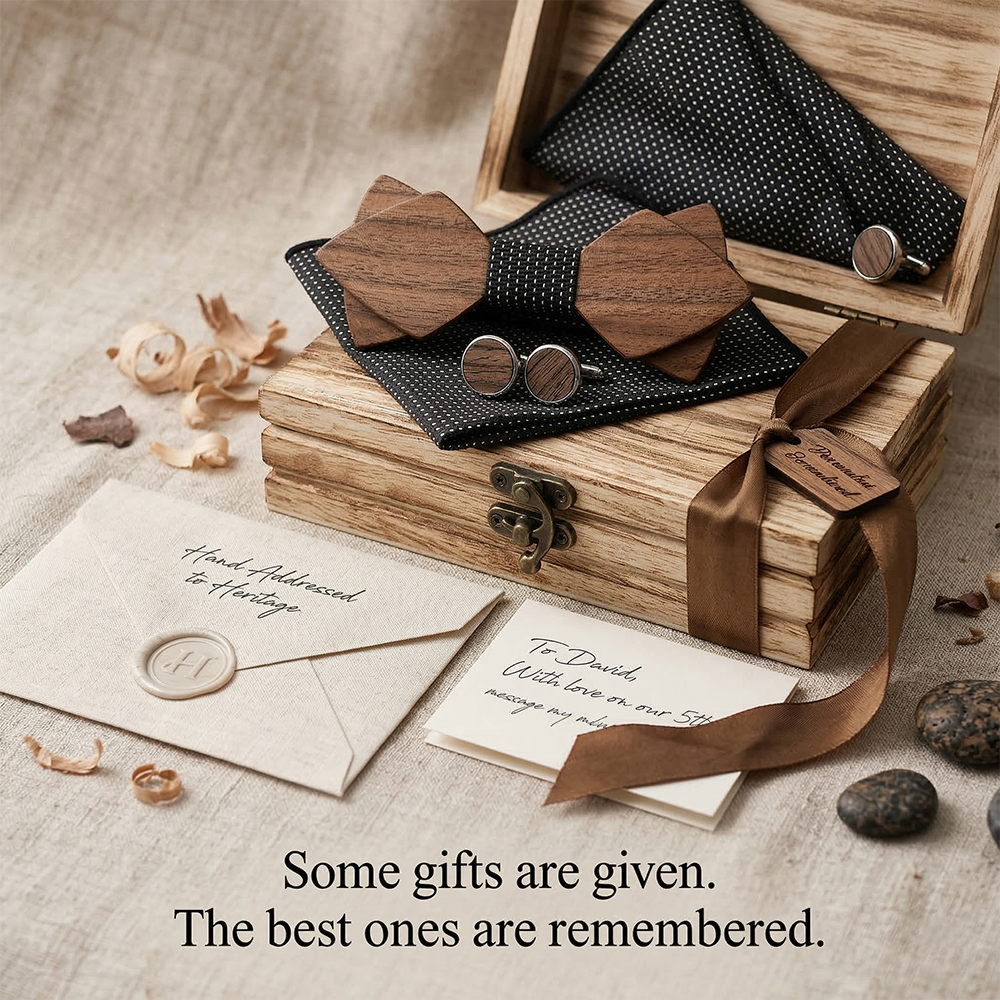 Wooden Bow Tie - Walnut Gift Set with Cufflinks