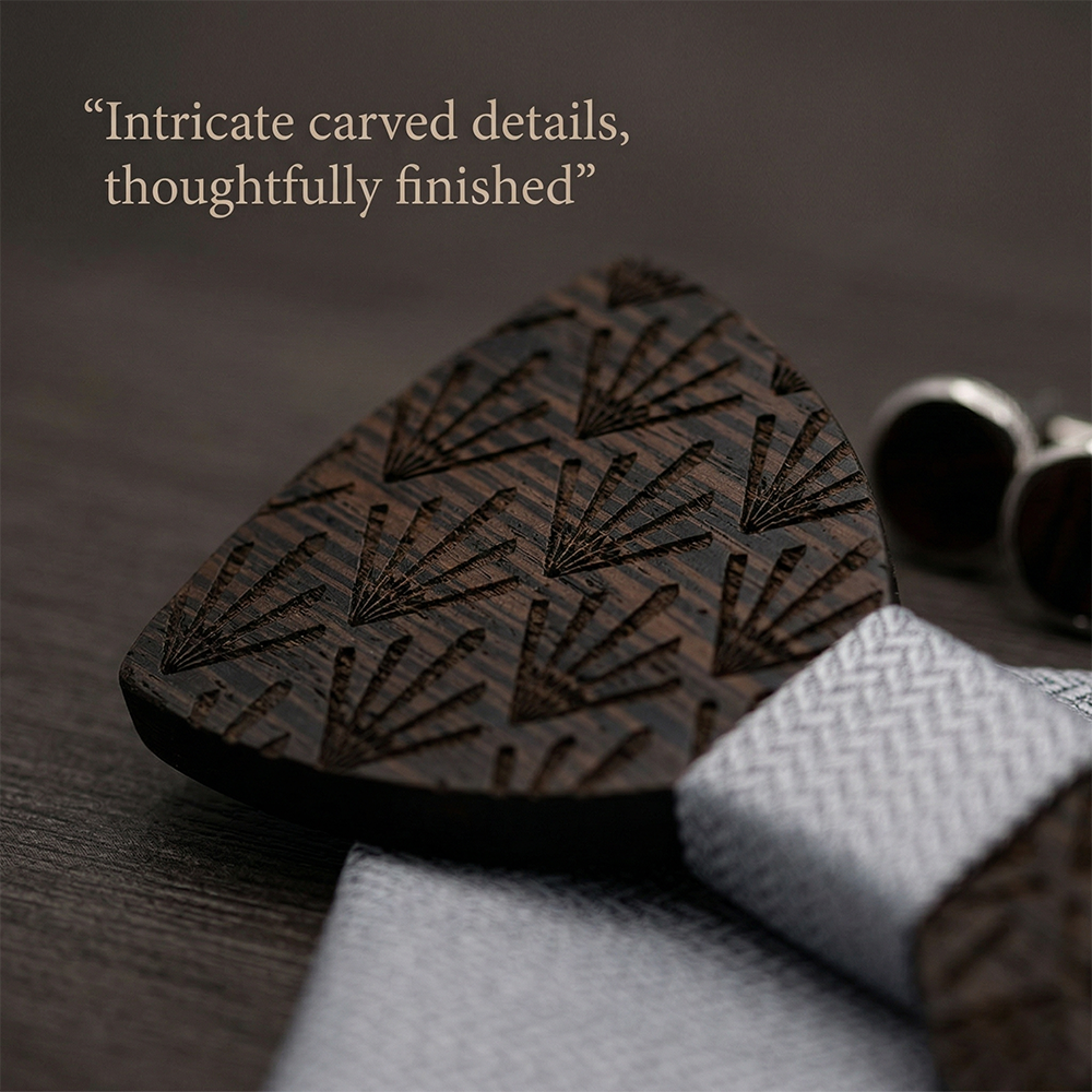Wooden Bow Tie - Laser-etched Fan
