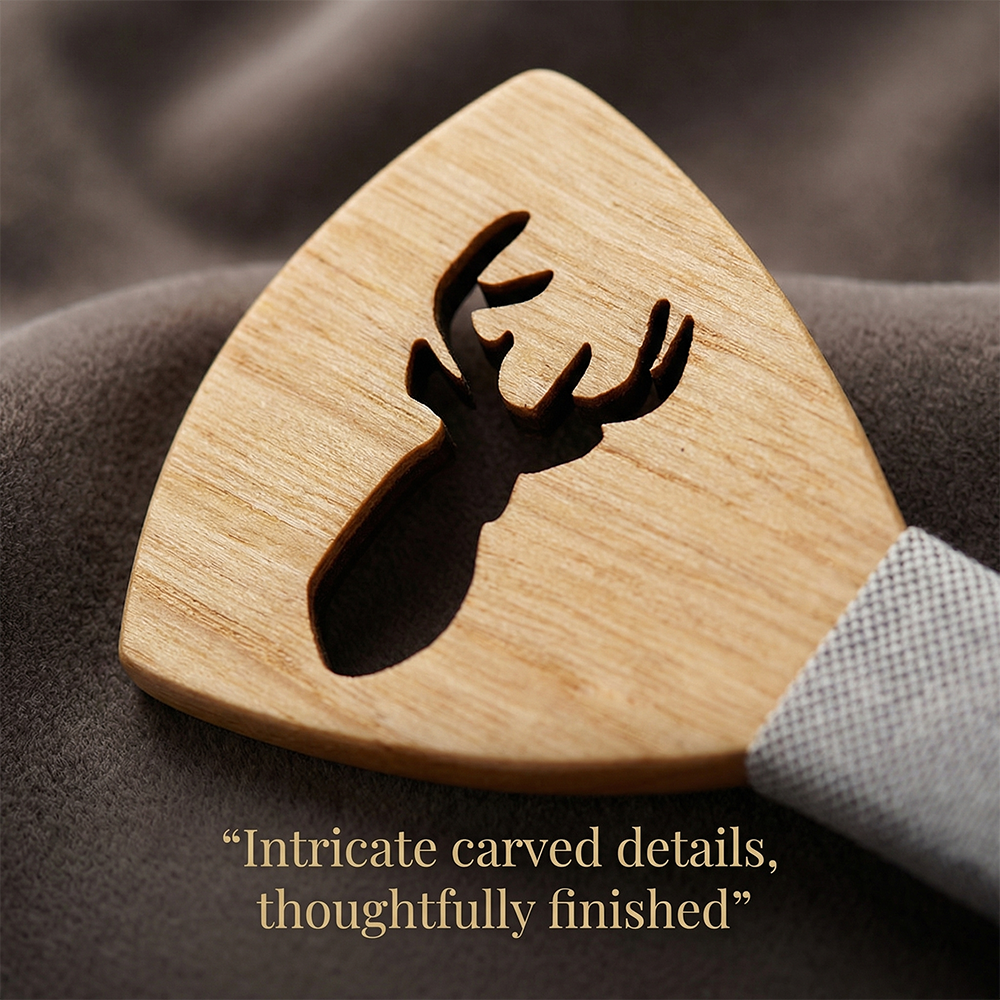 Wooden Bow Tie - Laser Cut Stag Head