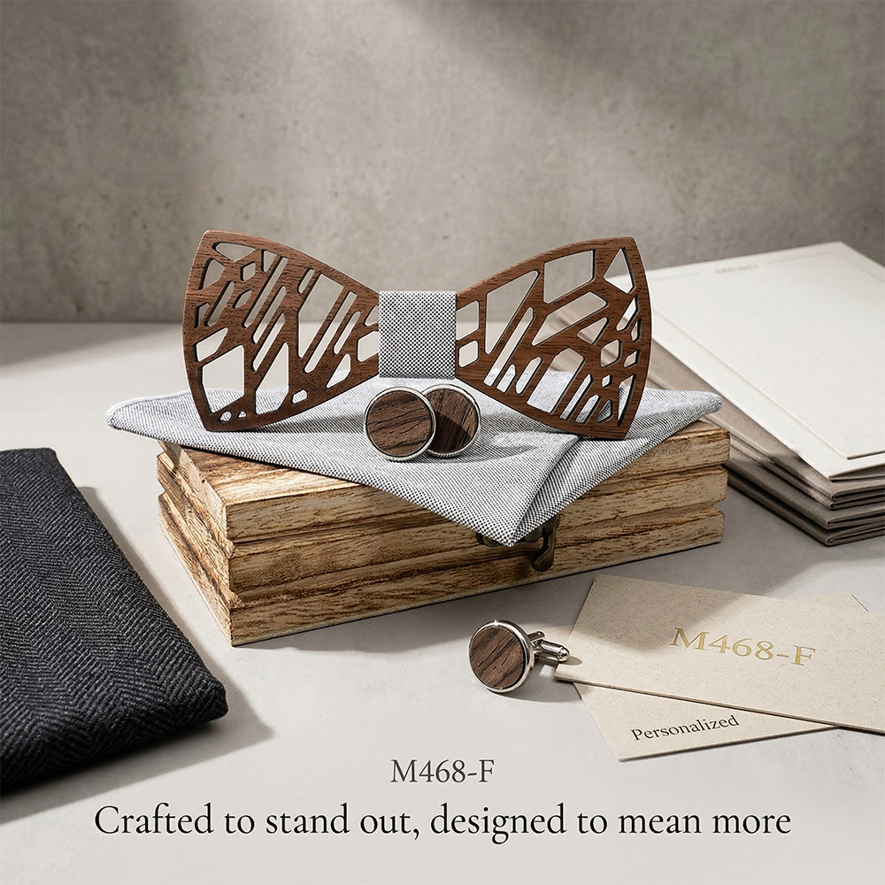 Wooden Bow Tie - Geometric Cutout Pattern