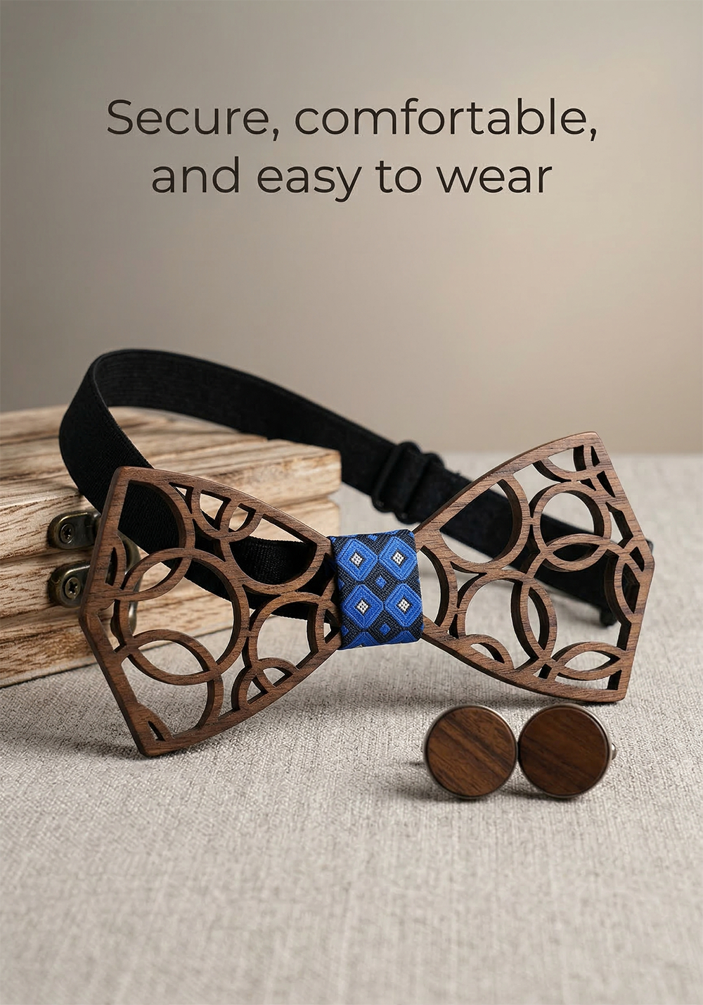 Wooden Bow Tie - Honeycomb Cutout Design