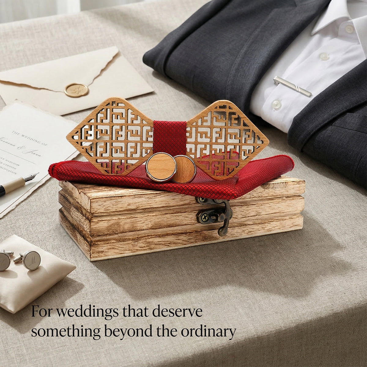 Wooden Bow Tie - Geometric Lattice (416)