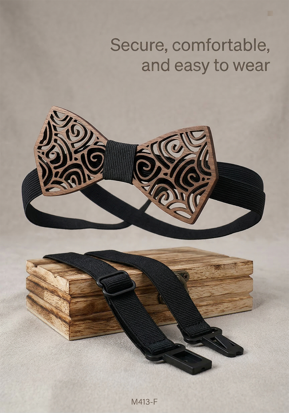 Wooden Bow Tie - Swirl Pattern (413)