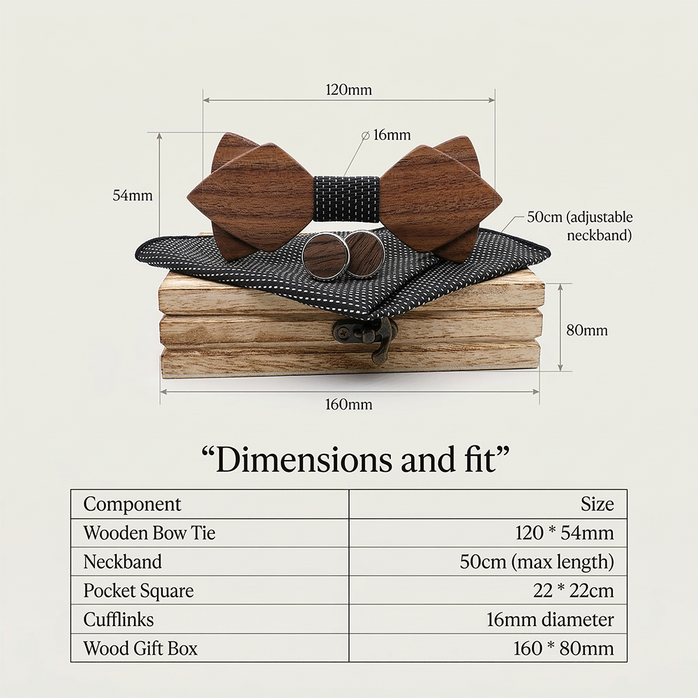 Wooden Bow Tie - Walnut Gift Set with Cufflinks