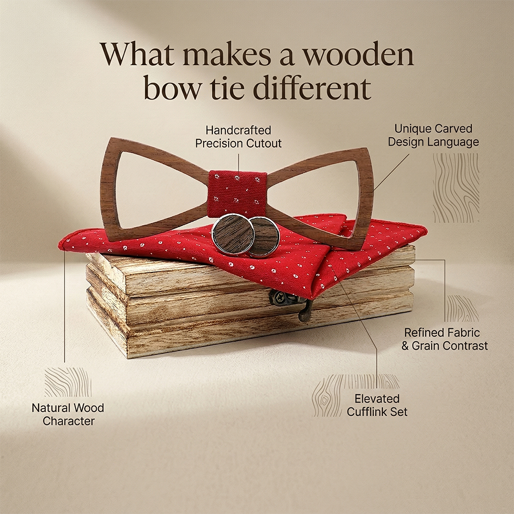 Wooden Bow Tie - Red Polka Dot Gift Set