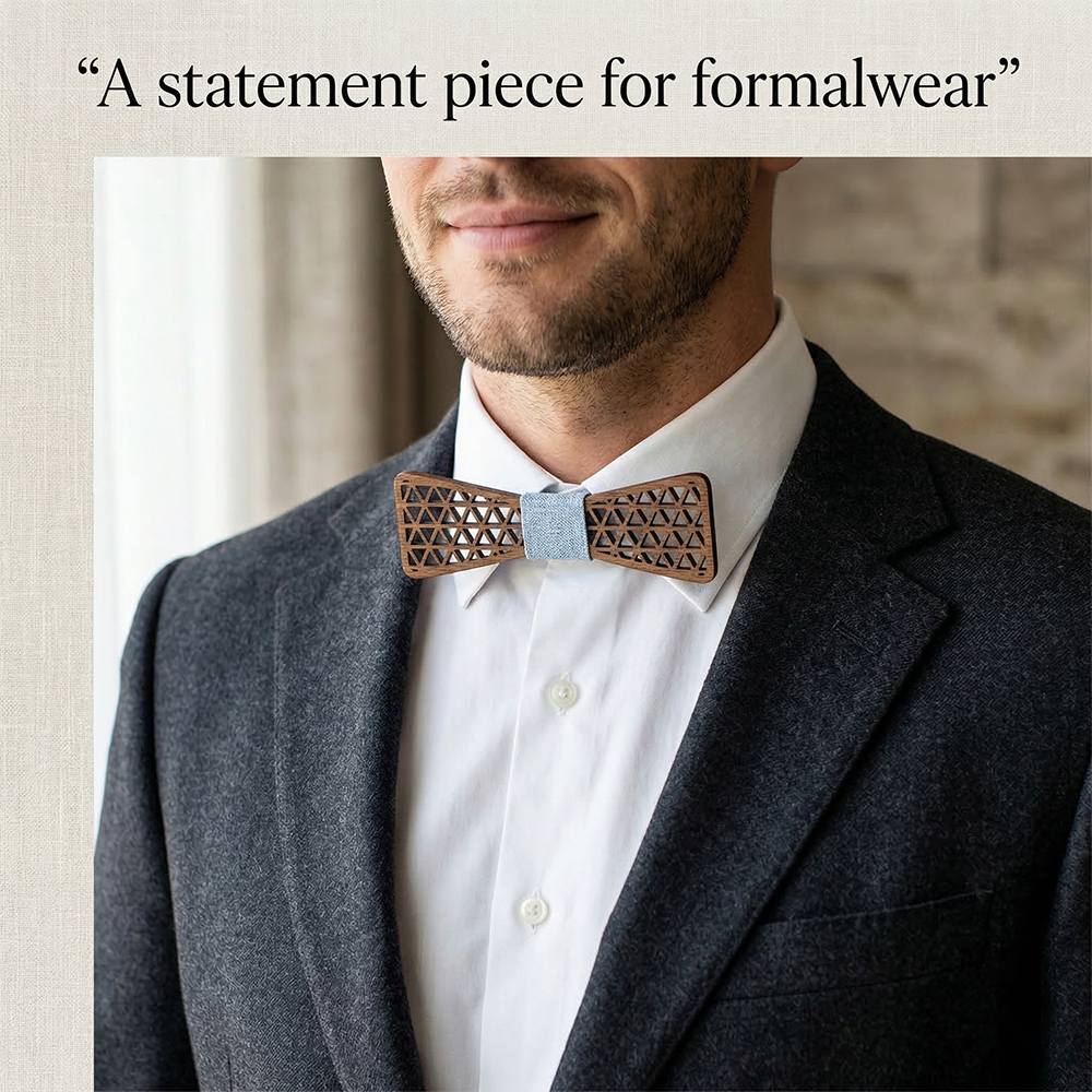 Wooden Bow Tie - Leaf Cutout Design