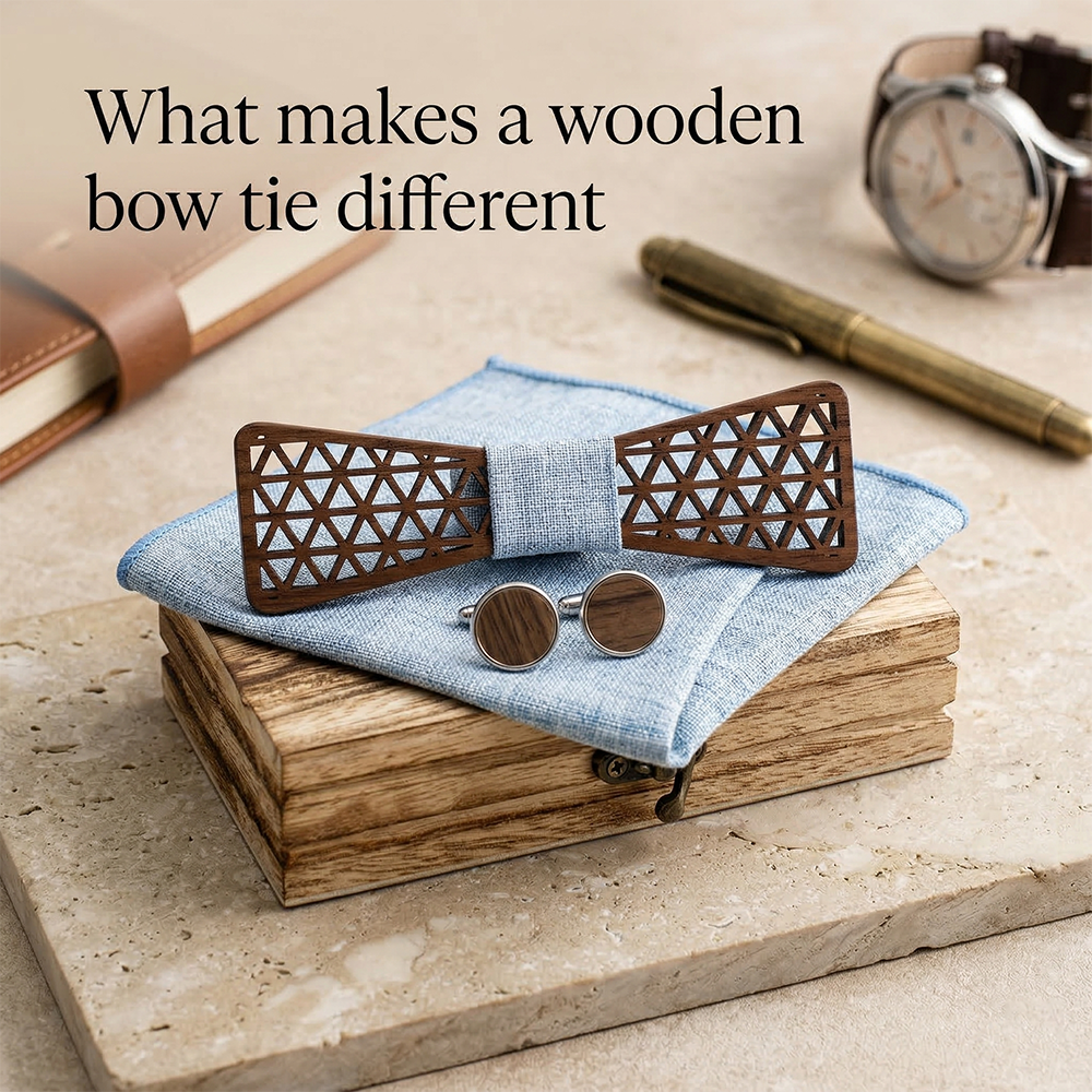 Wooden Bow Tie - Leaf Cutout Design