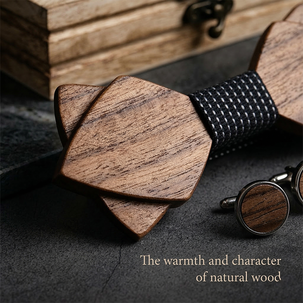 Wooden Bow Tie - Walnut Gift Set with Cufflinks