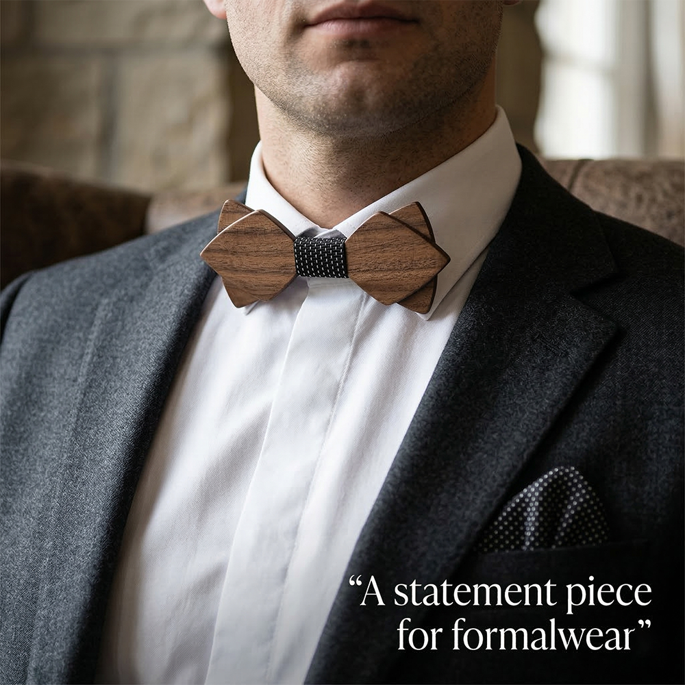 Wooden Bow Tie - Walnut Gift Set with Cufflinks