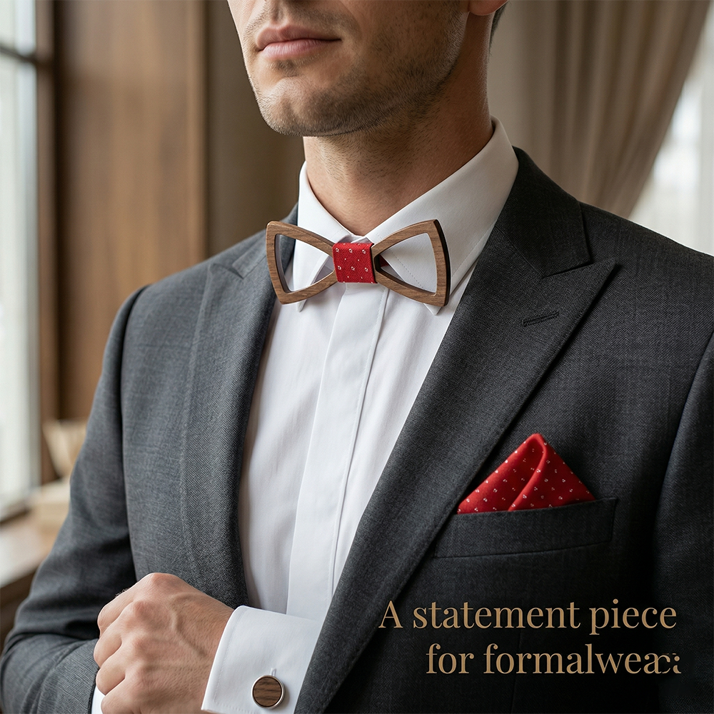 Wooden Bow Tie - Red Polka Dot Gift Set