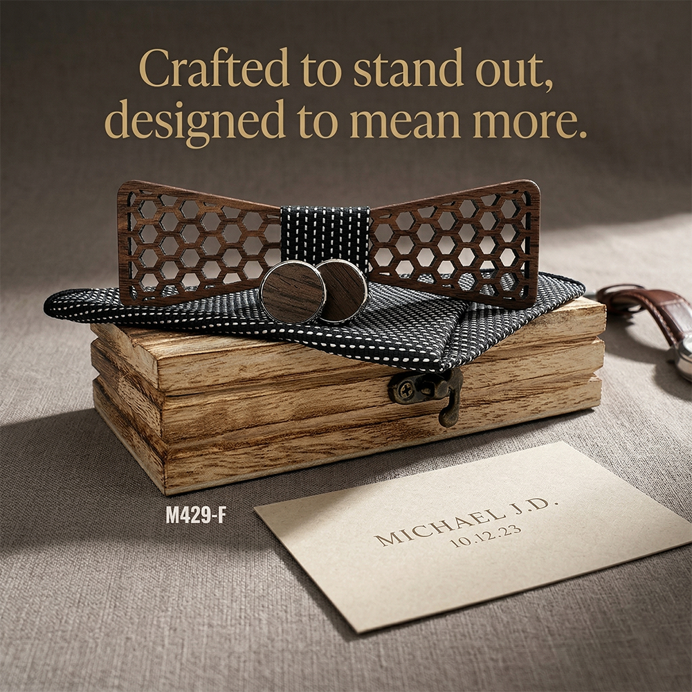 Wooden Bow Tie - Compass Design