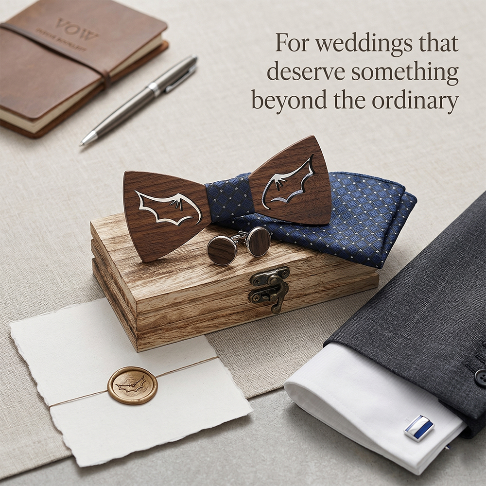 Wooden Bow Tie - Modern Grid Design