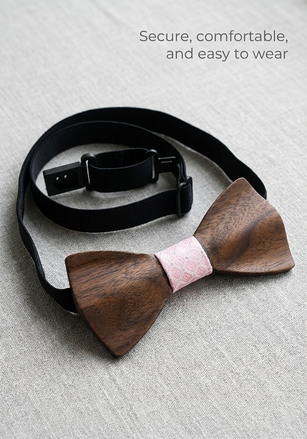Wooden Bow Tie - Dark Wood with Pink Center