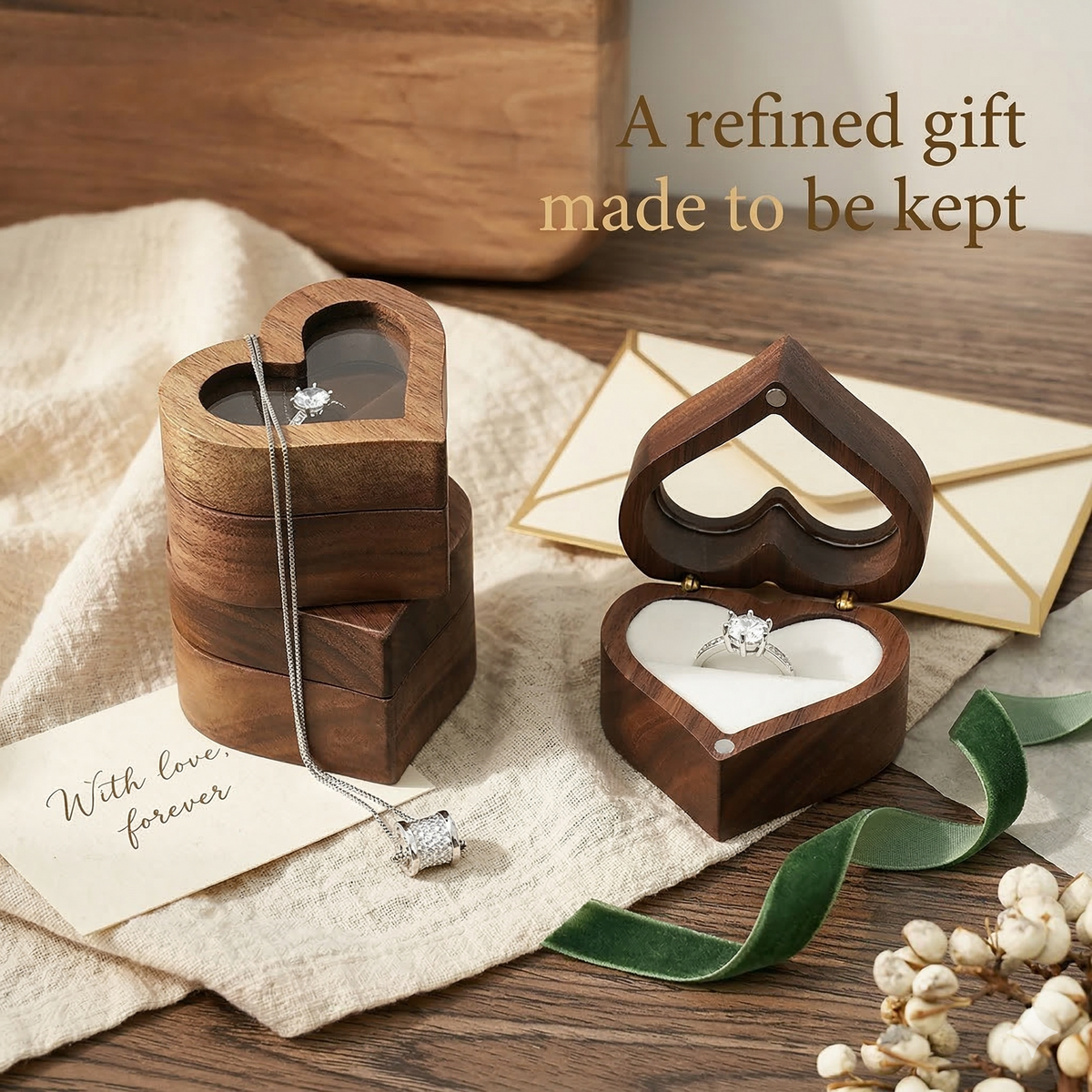 Mahoosive Heart Window Wooden Ring Box - Variant 16