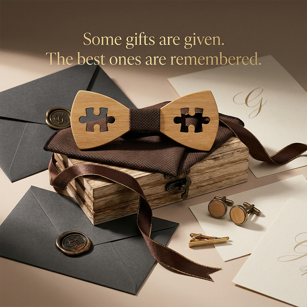 Wooden Bow Tie - Puzzle Cutout Gift Set