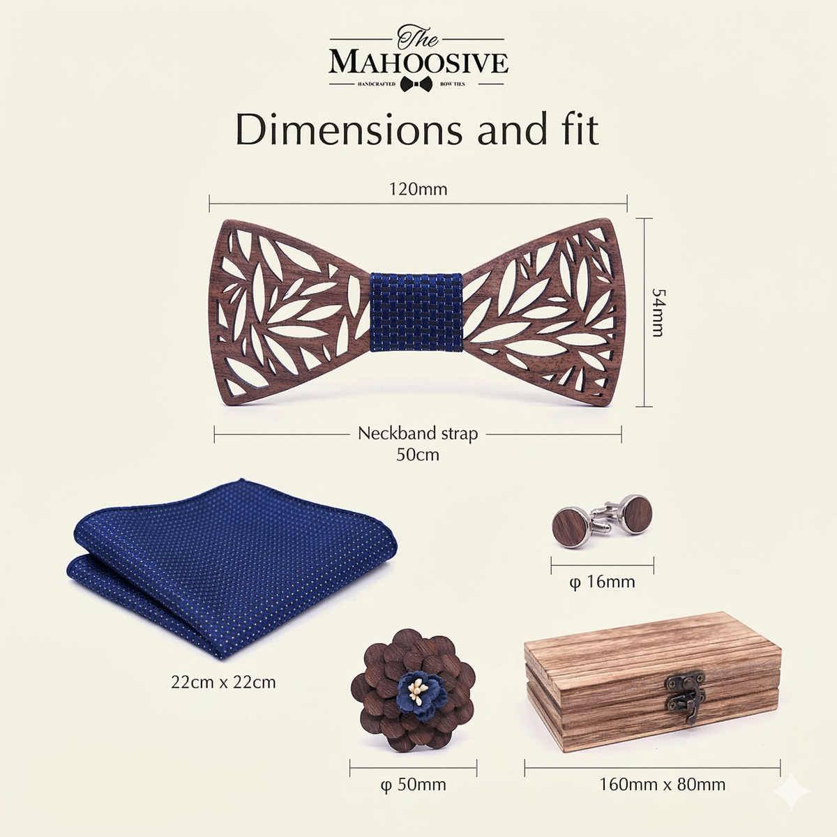 Wooden Bow Tie - Laser Cut Leaf Pattern