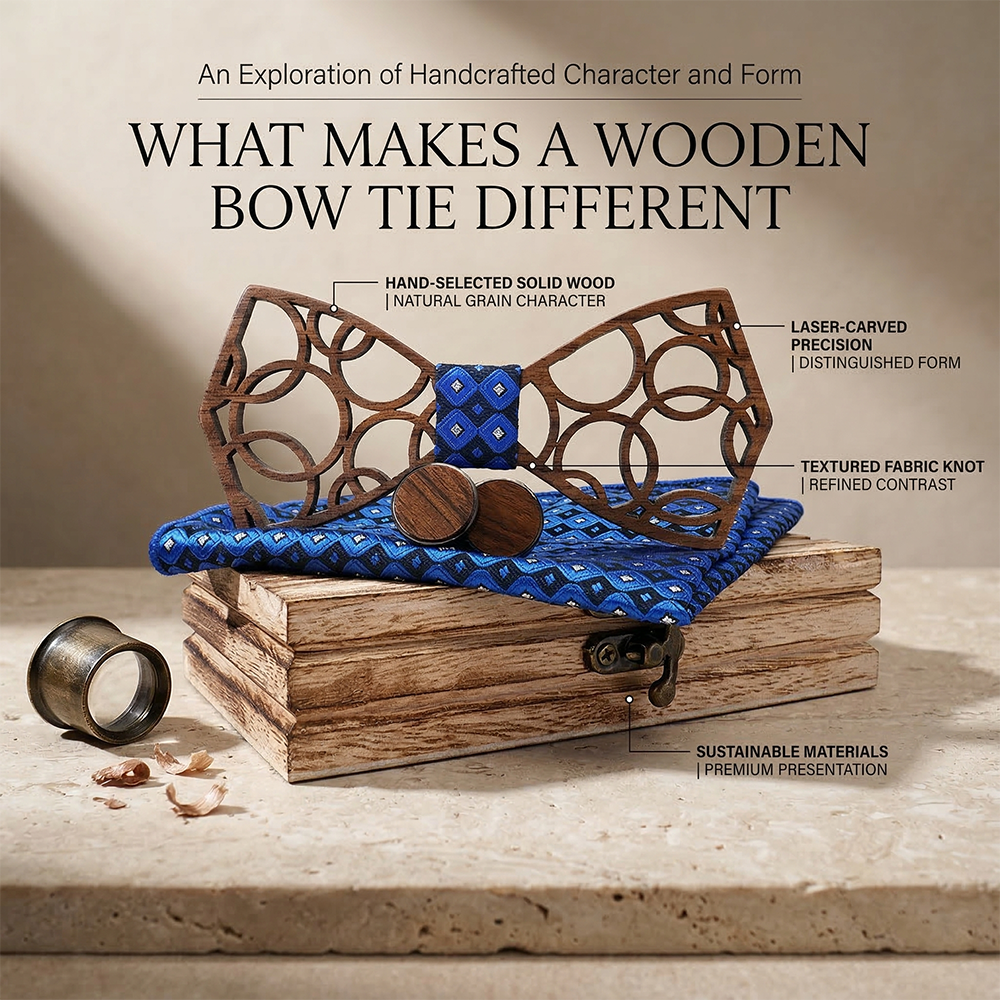 Wooden Bow Tie - Honeycomb Cutout Design