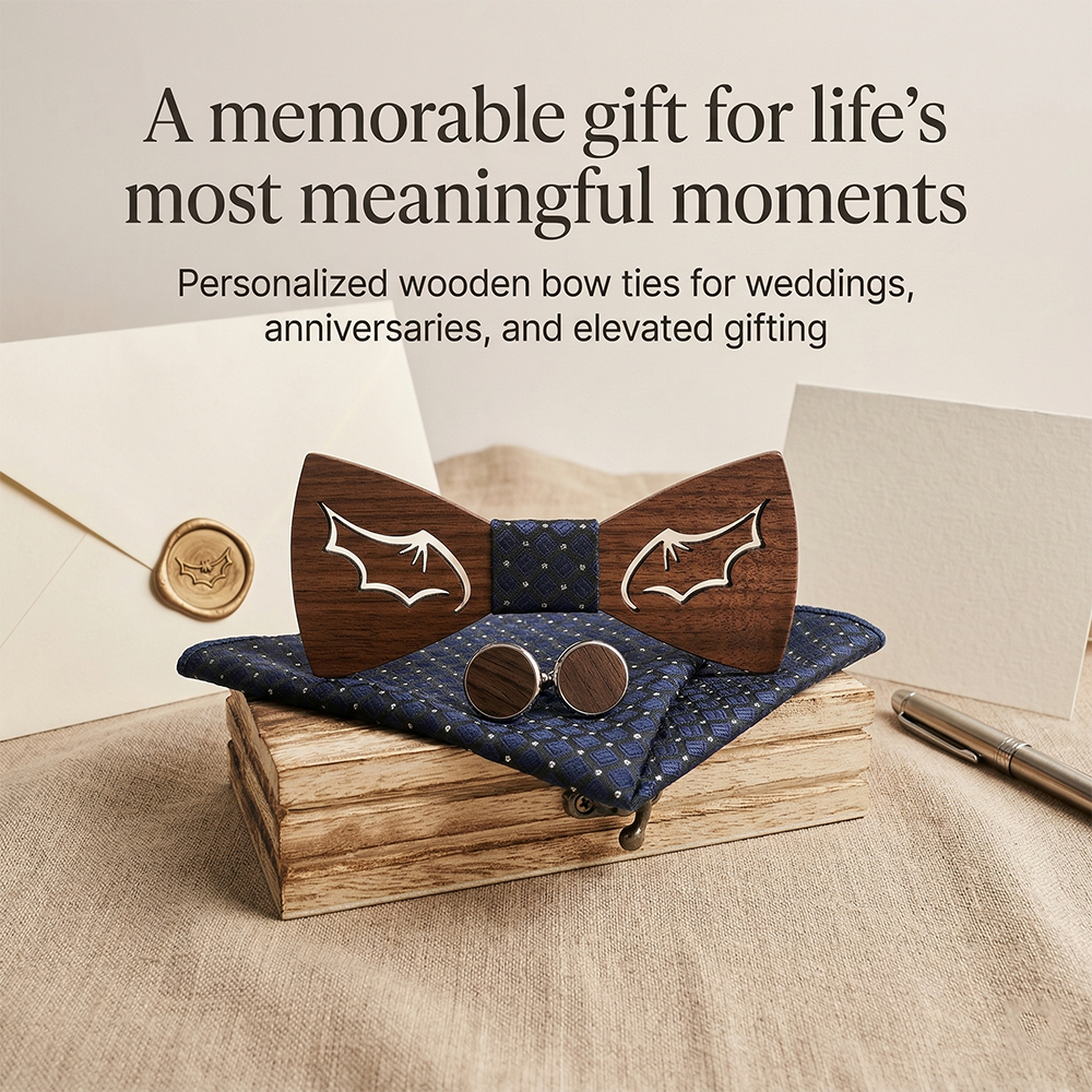 Wooden Bow Tie - Modern Grid Design