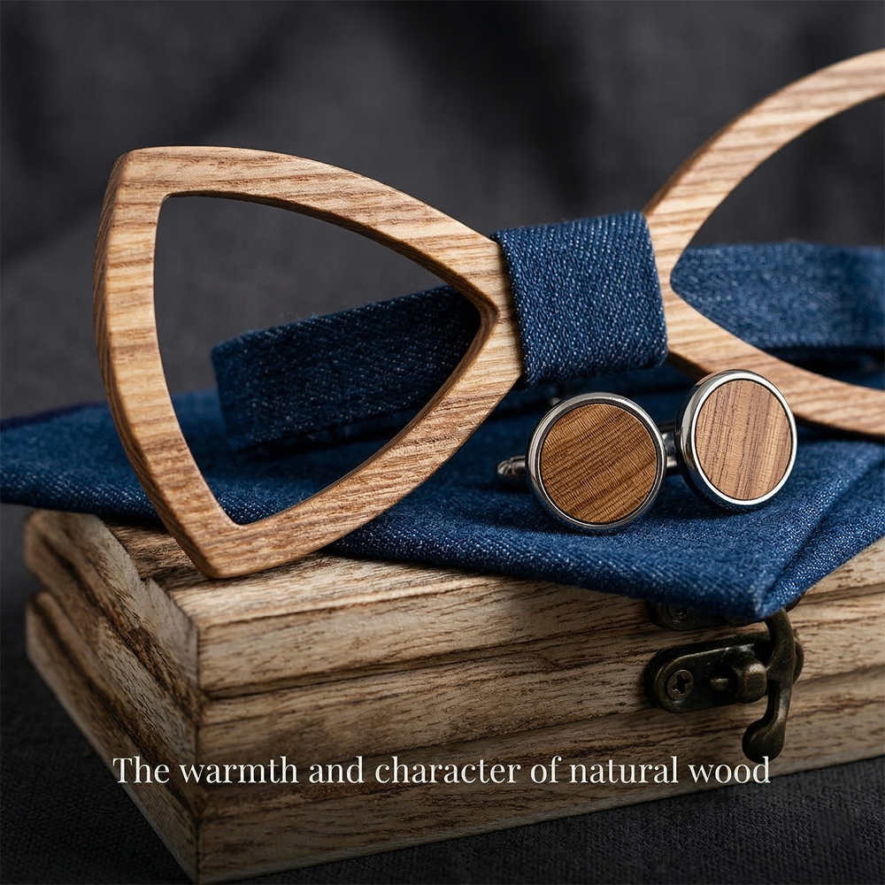 Wooden Bow Tie - Hollow Zebrawood Gift Set
