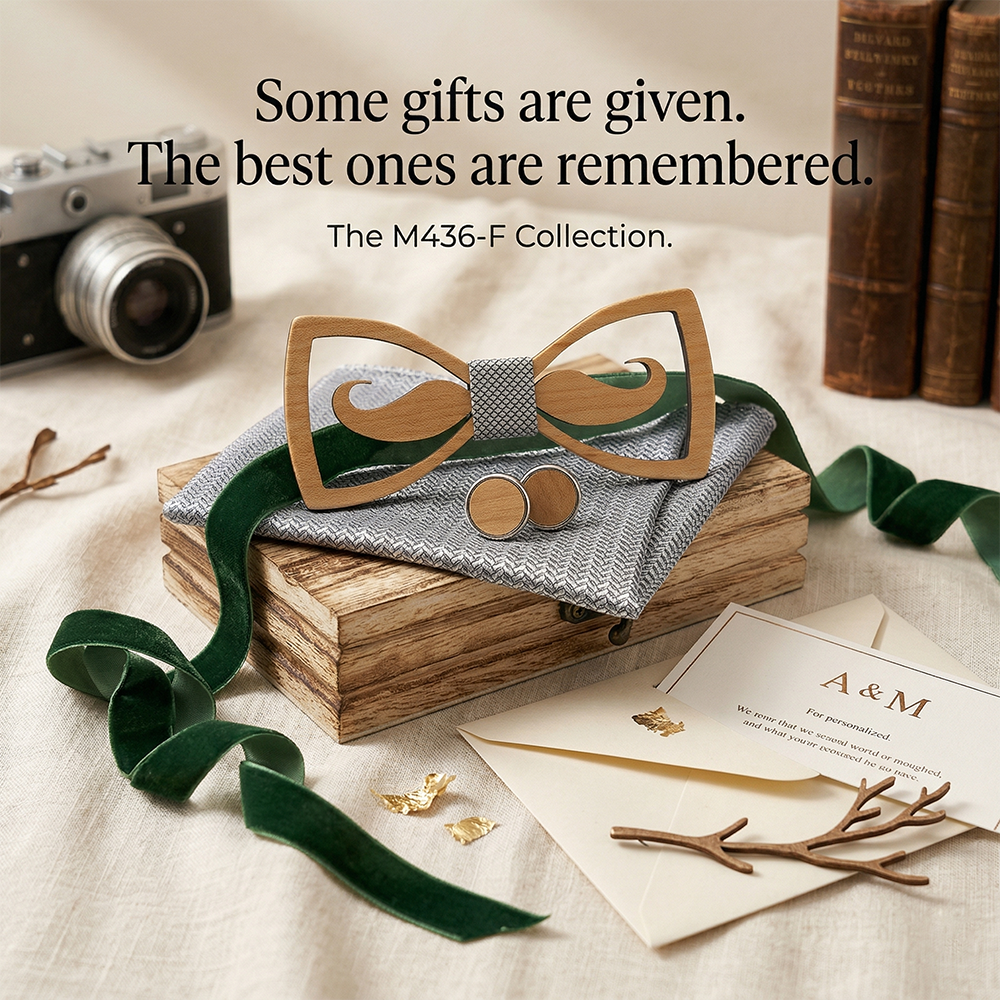 Wooden Bow Tie - Floral Laser Cut