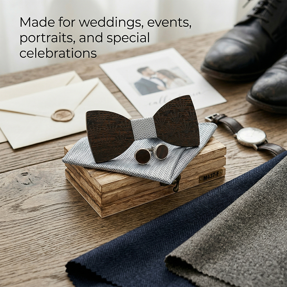 Wooden Bow Tie - Laser-etched Fan