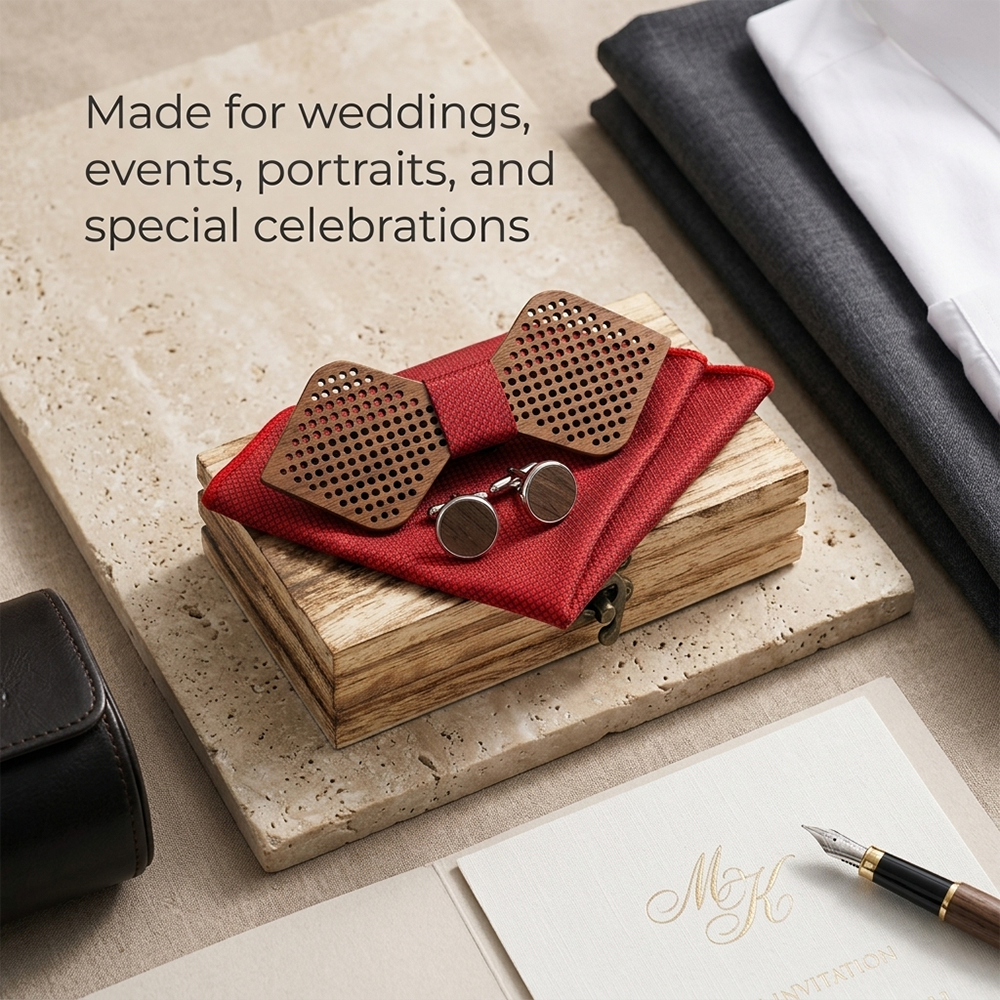 Wooden Bow Tie - Perforated Diamond