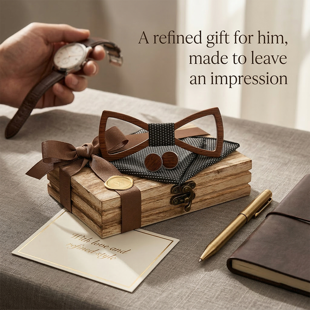 Wooden Bow Tie - Hollow Geometric Gift Set