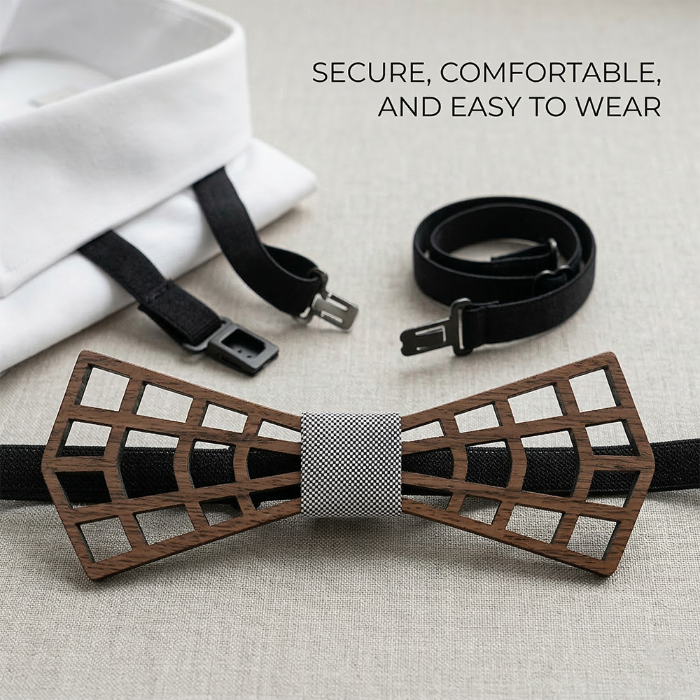 Wooden Bow Tie - Geometric Lattice Design