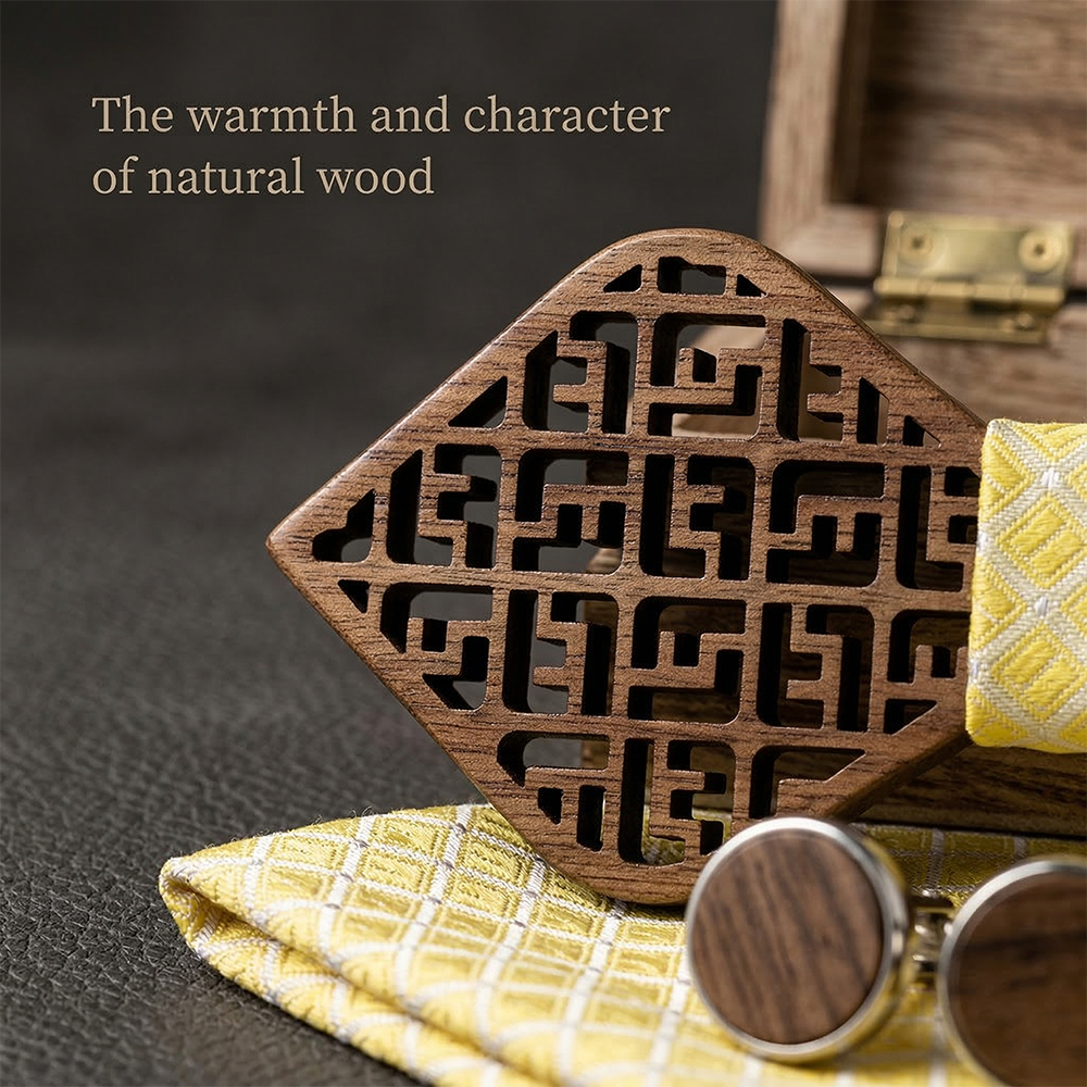 Wooden Bow Tie - Geometric Maze (405)