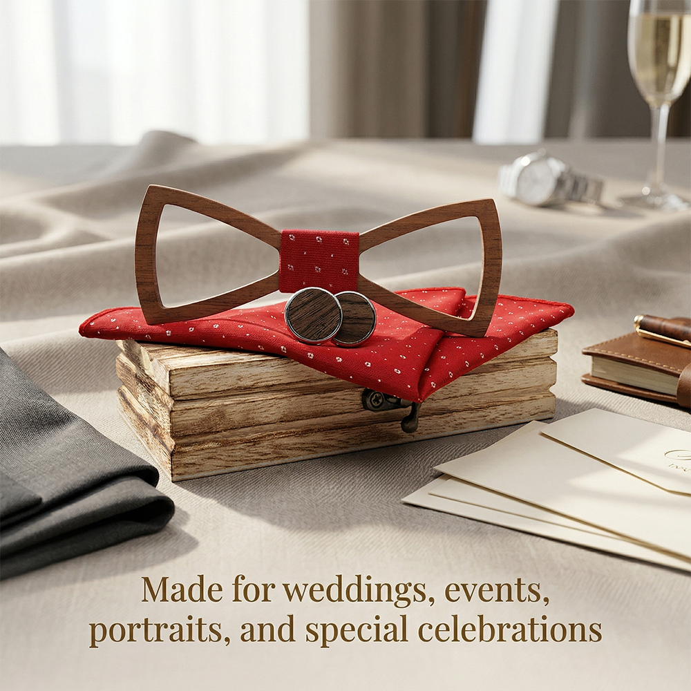 Wooden Bow Tie - Red Polka Dot Gift Set