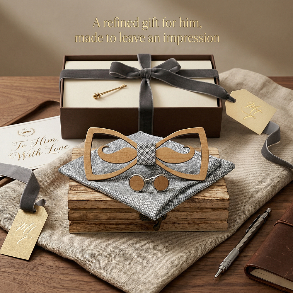 Wooden Bow Tie - Floral Laser Cut