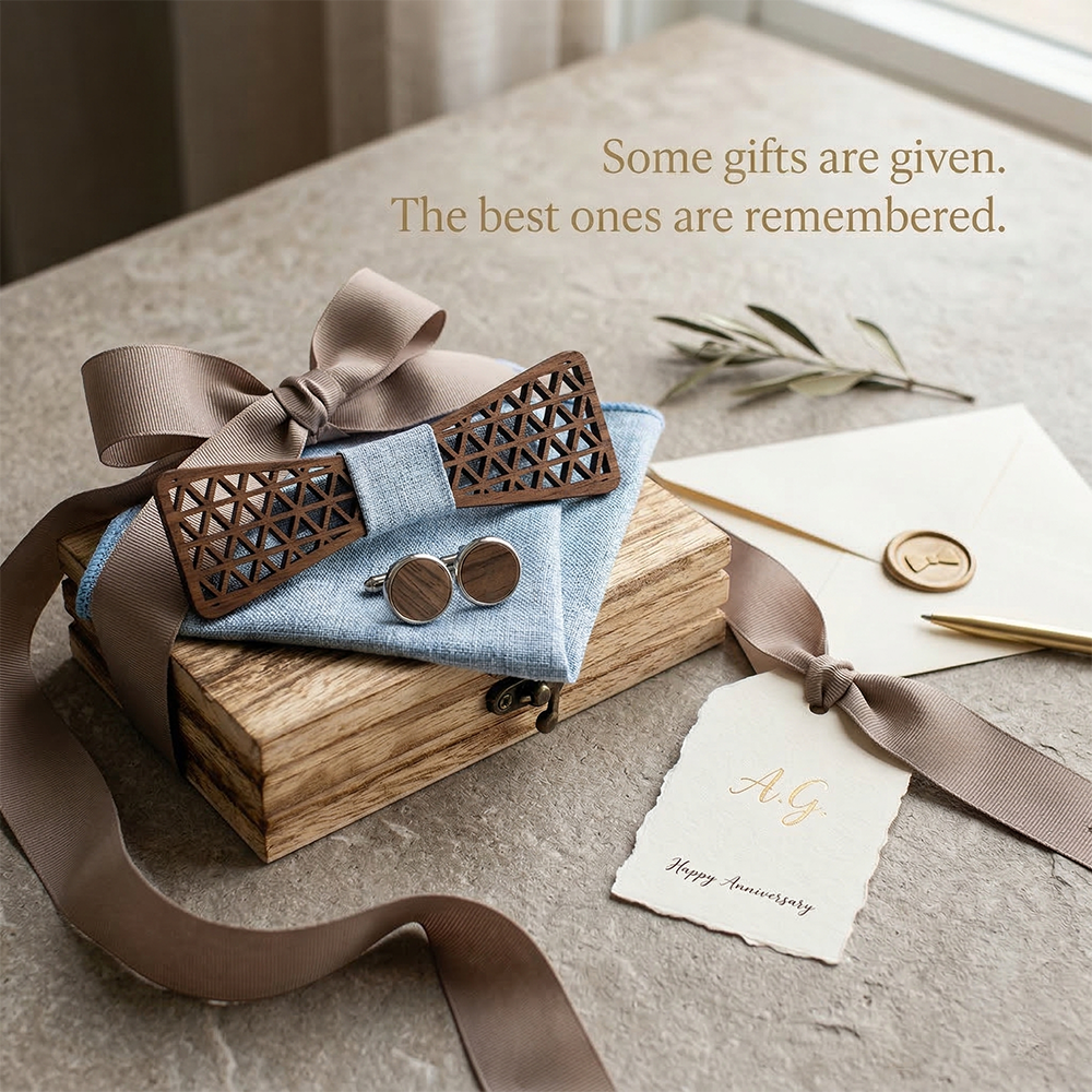 Wooden Bow Tie - Leaf Cutout Design