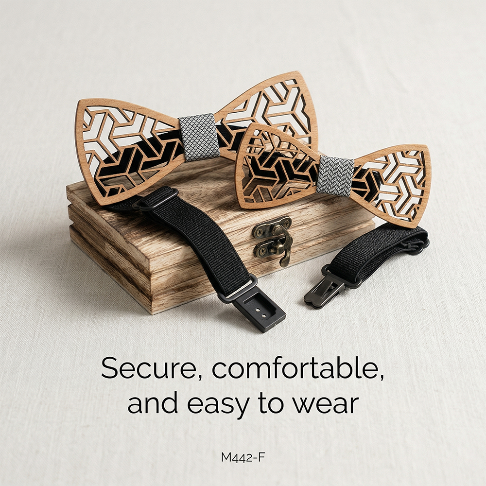 Wooden Bow Tie - Modern Lattice Design
