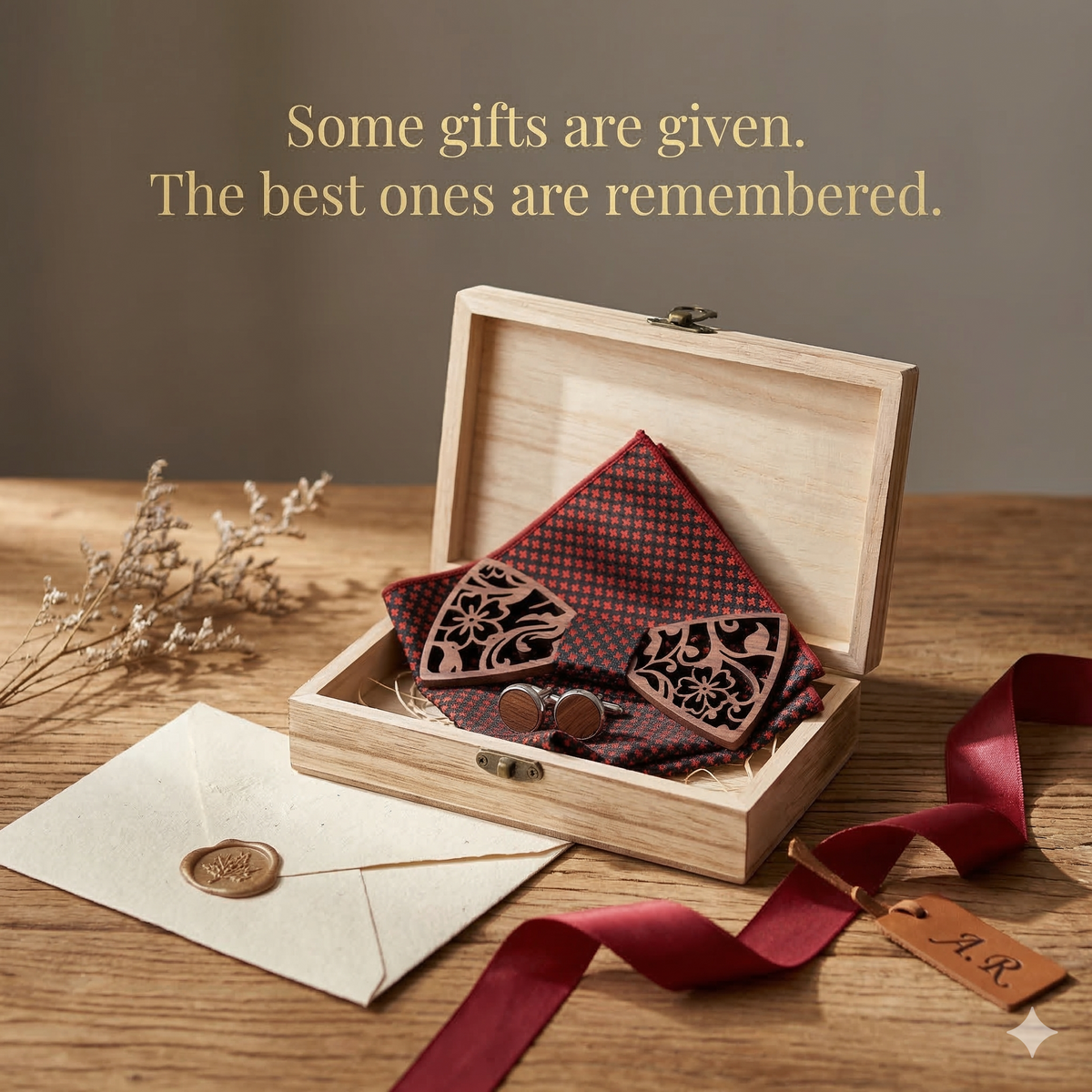 Wooden Bow Tie - Laser Cut Leaf Pattern
