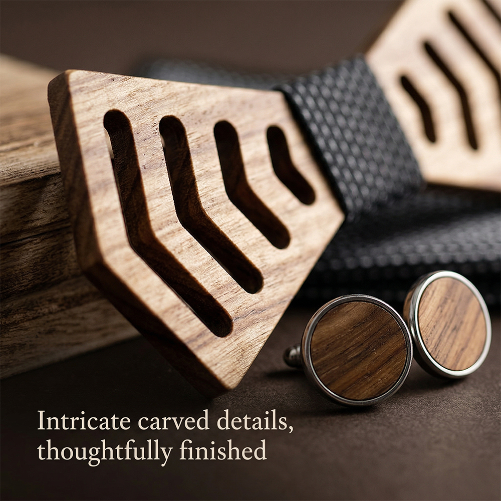 Wooden Bow Tie - Chevron Cutout Design