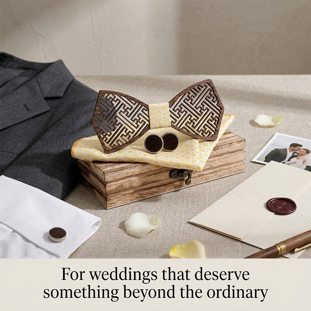 Wooden Bow Tie - Geometric Maze Pattern