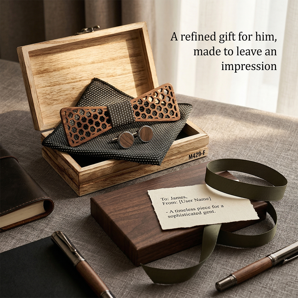 Wooden Bow Tie - Compass Design
