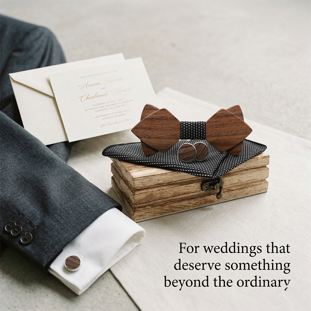Wooden Bow Tie - Walnut Gift Set with Cufflinks
