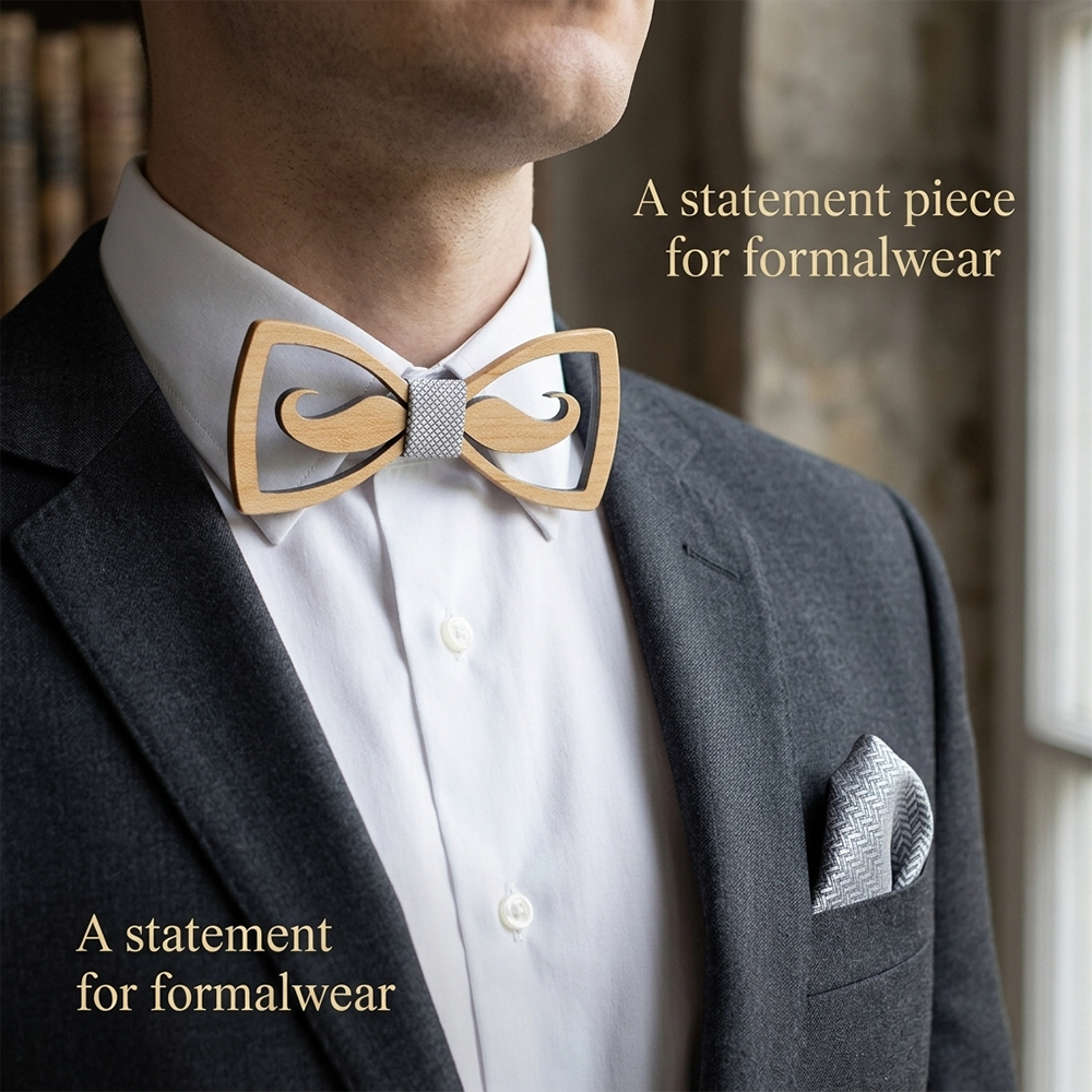Wooden Bow Tie - Floral Laser Cut