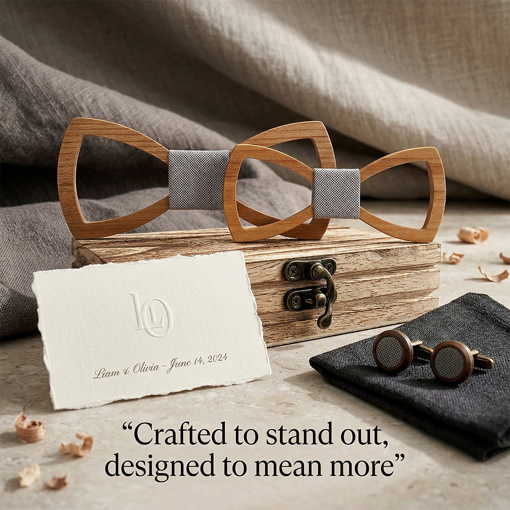 Wooden Bow Tie - Radiant Sun Pattern