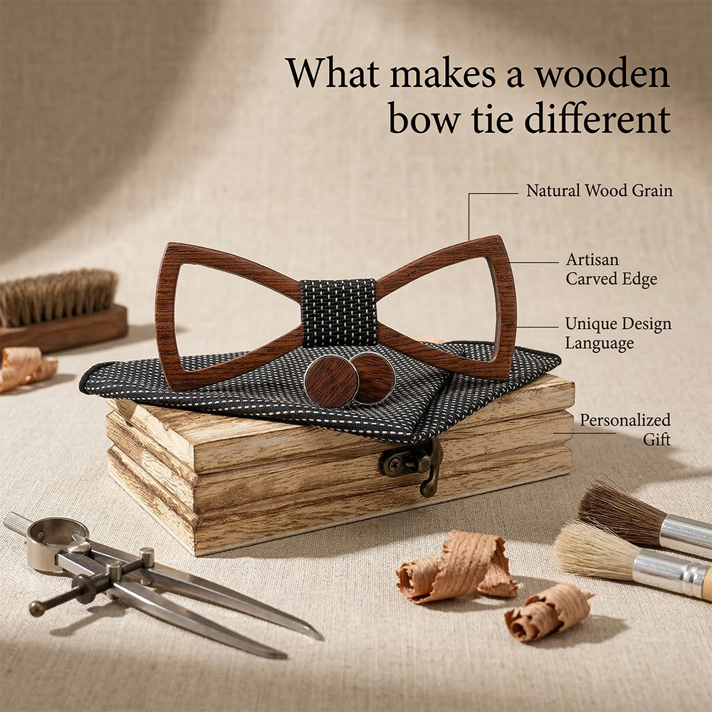 Wooden Bow Tie - Hollow Geometric Gift Set
