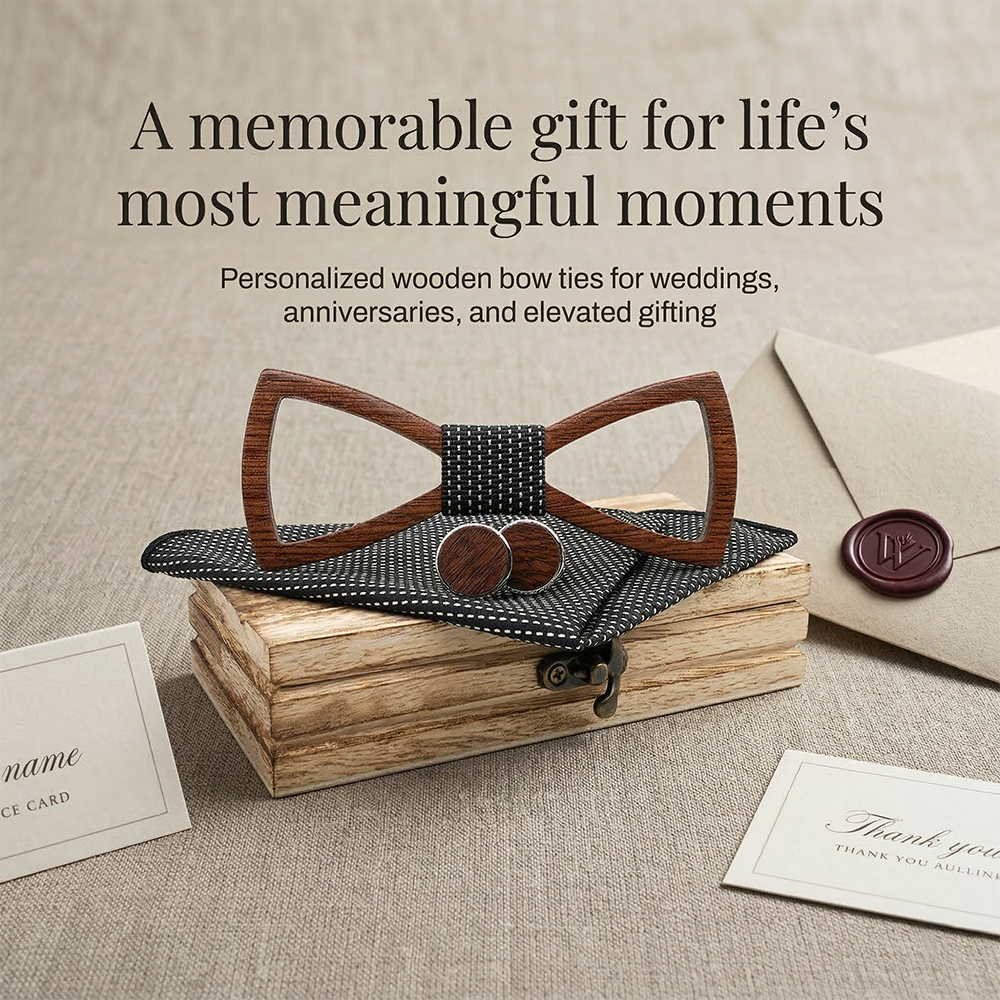 Wooden Bow Tie - Hollow Geometric Gift Set