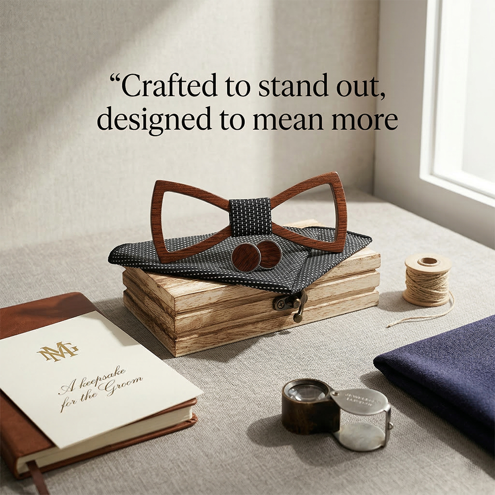 Wooden Bow Tie - Hollow Geometric Gift Set