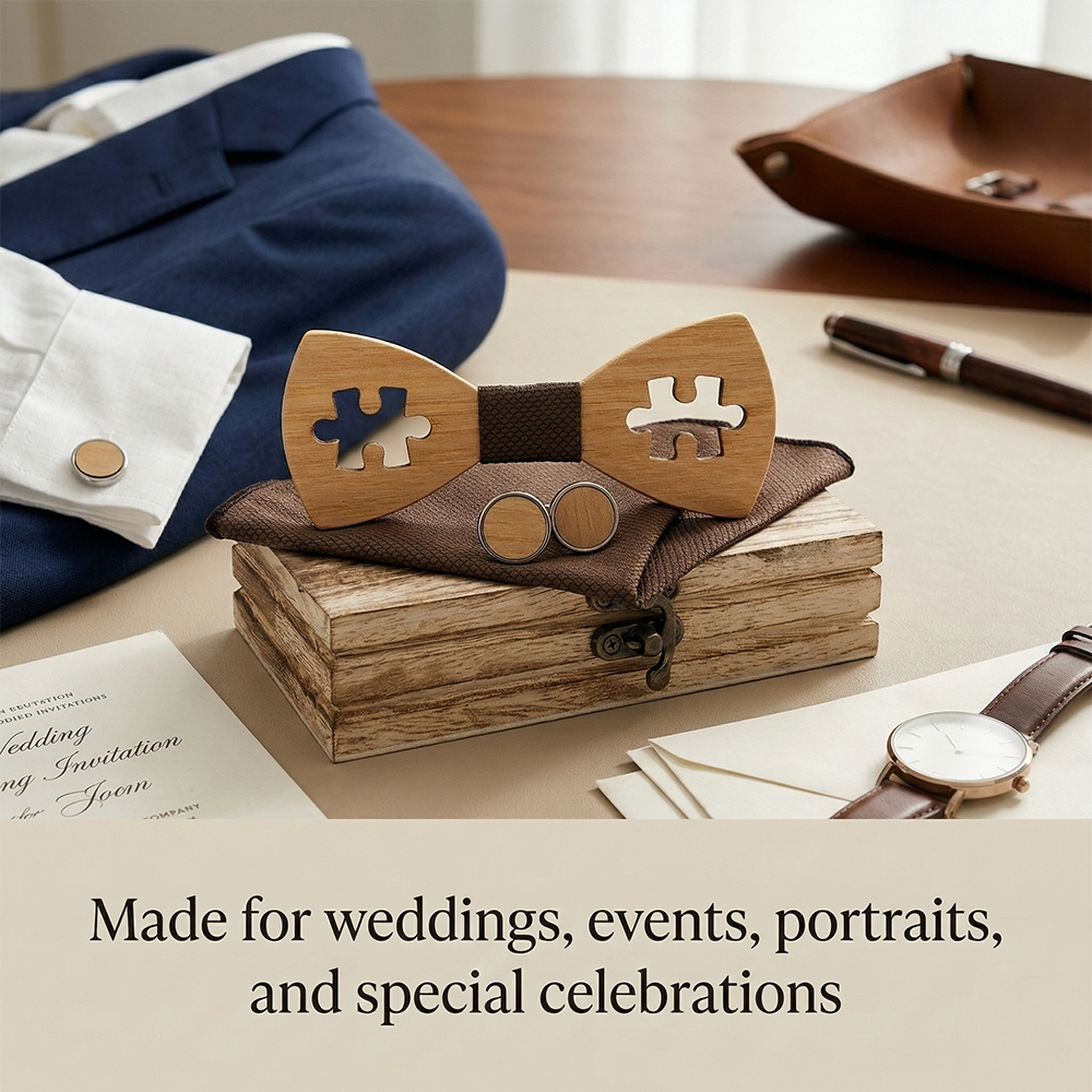 Wooden Bow Tie - Puzzle Cutout Gift Set