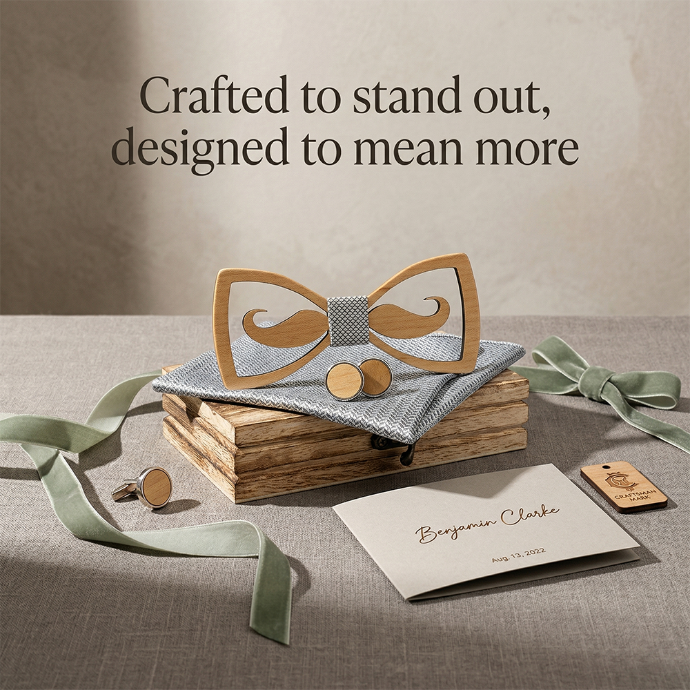Wooden Bow Tie - Floral Laser Cut