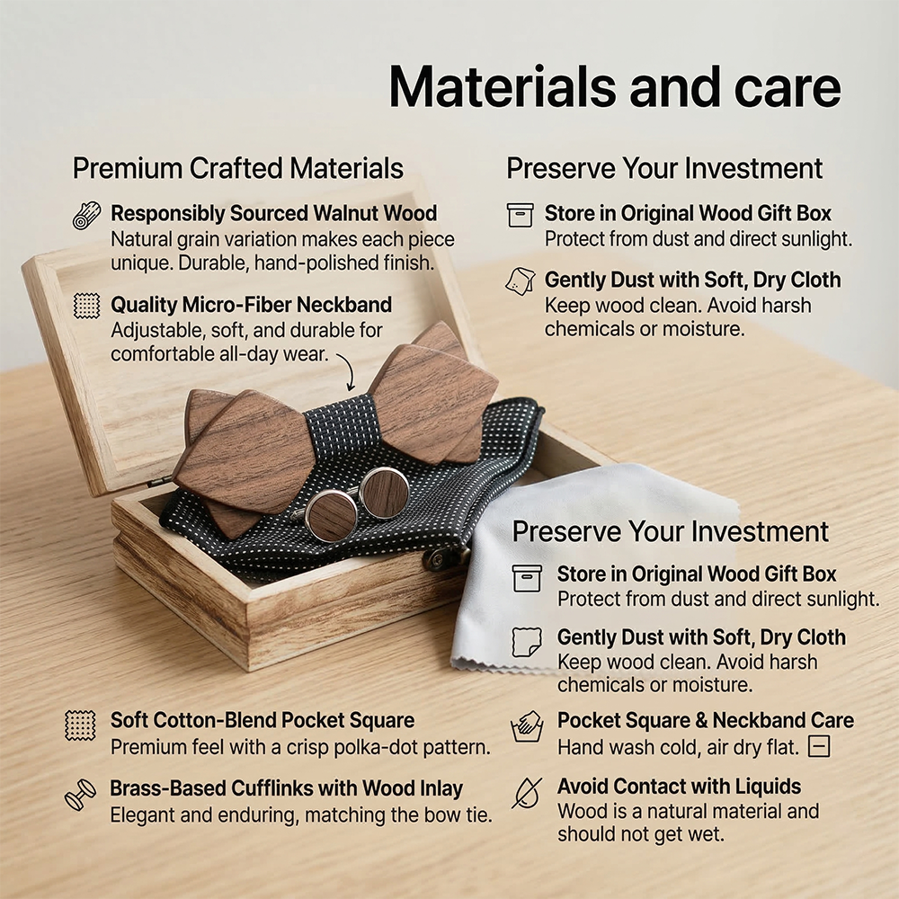 Wooden Bow Tie - Walnut Gift Set with Cufflinks