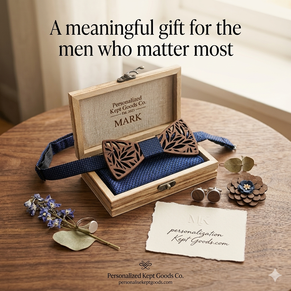 Wooden Bow Tie - Laser Cut Leaf Pattern